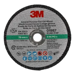 Cutoff Wheel: 3" Dia, 1/32" Thick, 3/8" Hole, Aluminum Oxide