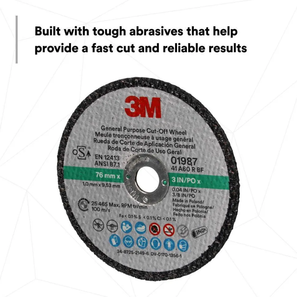 Cutoff Wheel: 3" Dia, 1/32" Thick, 3/8" Hole, Aluminum Oxide