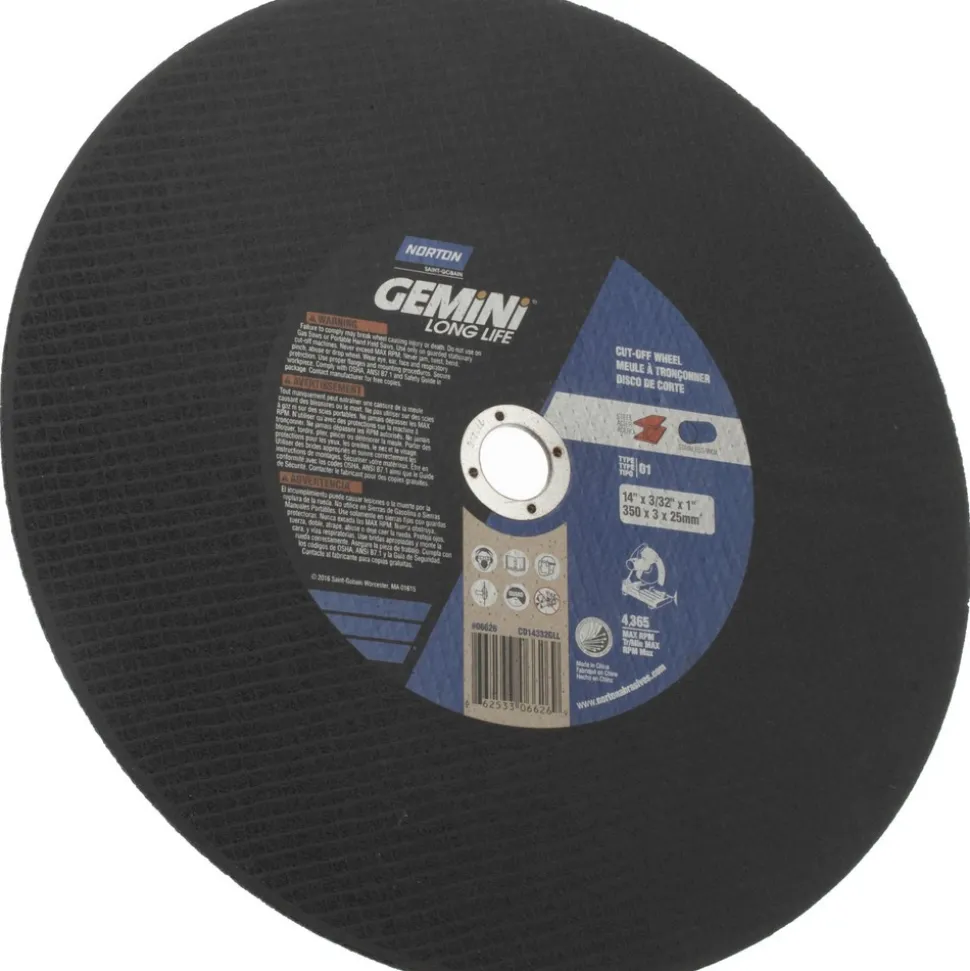 Cutoff Wheel: Type 1 (01/41), 14" Dia, 3/32" Thick, 1" Hole, Aluminum Oxide