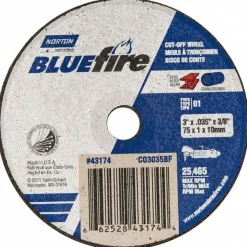 Cutoff Wheel: Type 1 (01/41), 3" Dia, 0.0350" Thick, 3/8" Hole, Zirconia Alumina