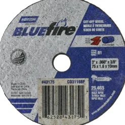 Cutoff Wheel: Type 1 (01/41), 3" Dia, 1/16" Thick, 3/8" Hole, Zirconia Alumina