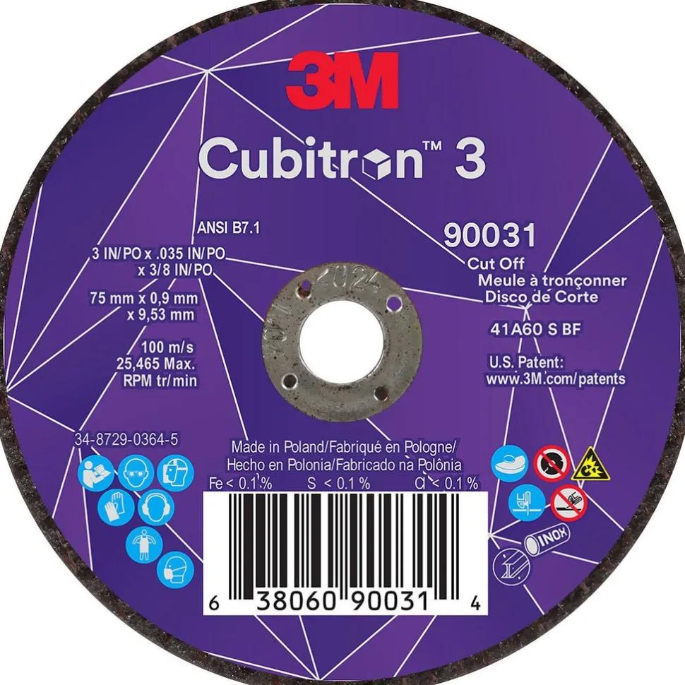 Cutoff Wheel: Type 1, 3" Dia, 0.0350" Thick, 3/8" Hole, Ceramic