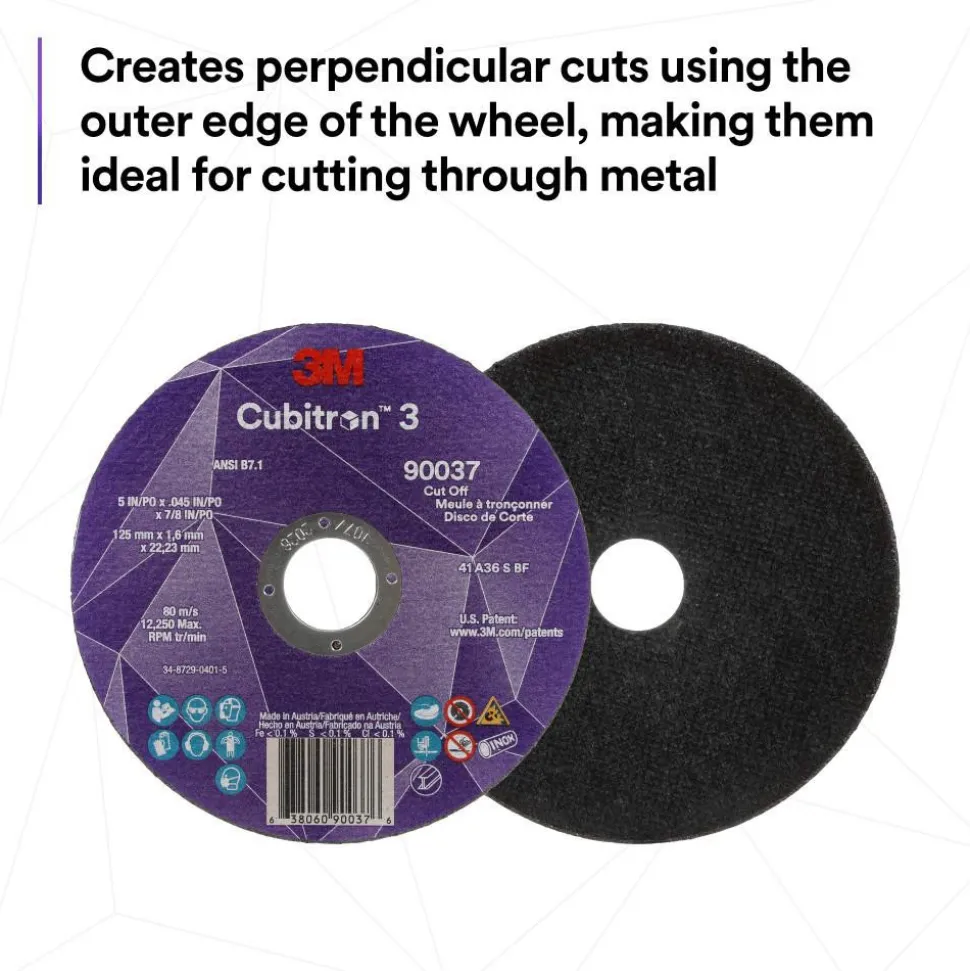Cutoff Wheel: Type 1, 3" Dia, 0.0350" Thick, 3/8" Hole, Ceramic