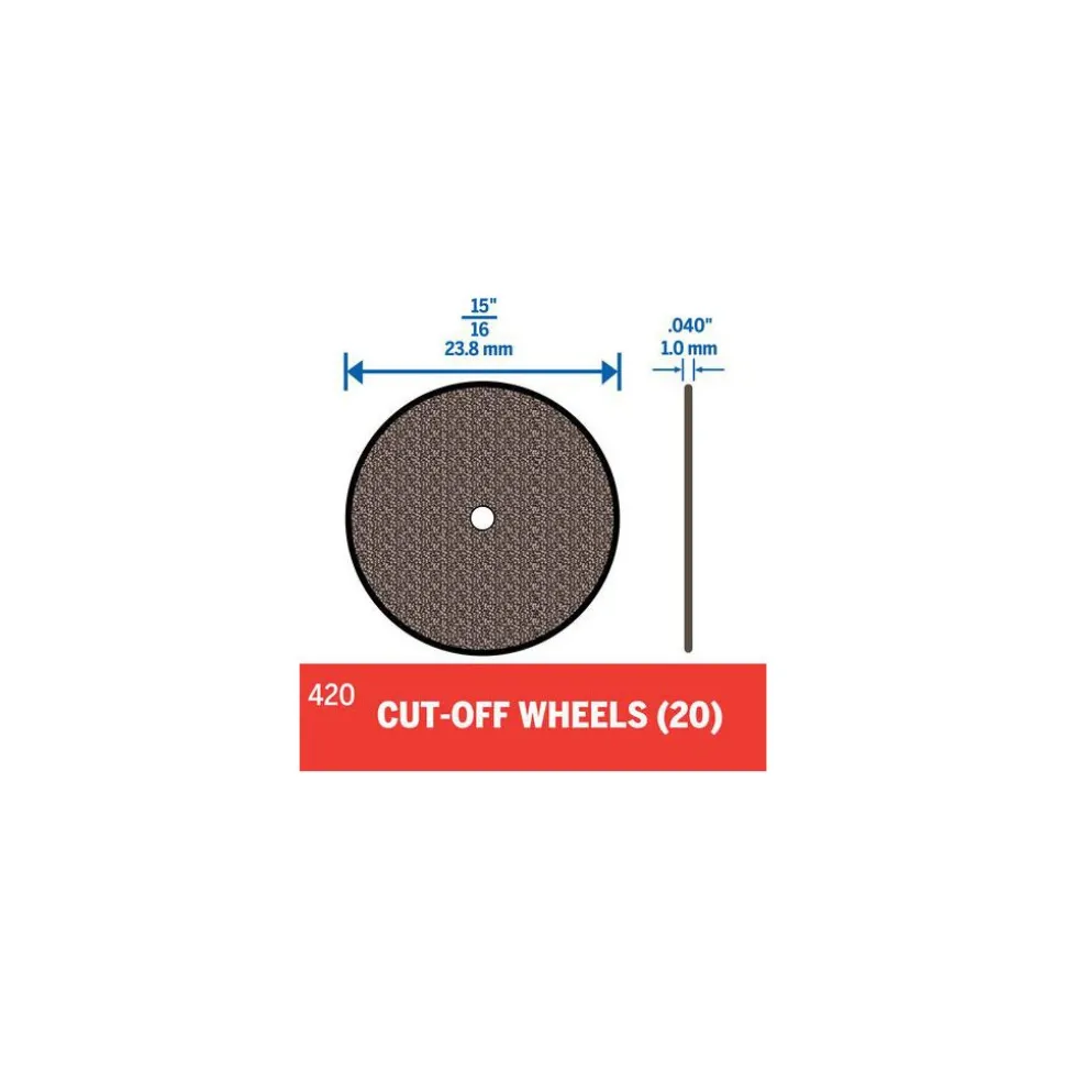 Cutoff Wheel: Type 1 (01/41), 15/16" Dia, 0.0400" Thick, 1/8" Hole, Aluminum Oxide