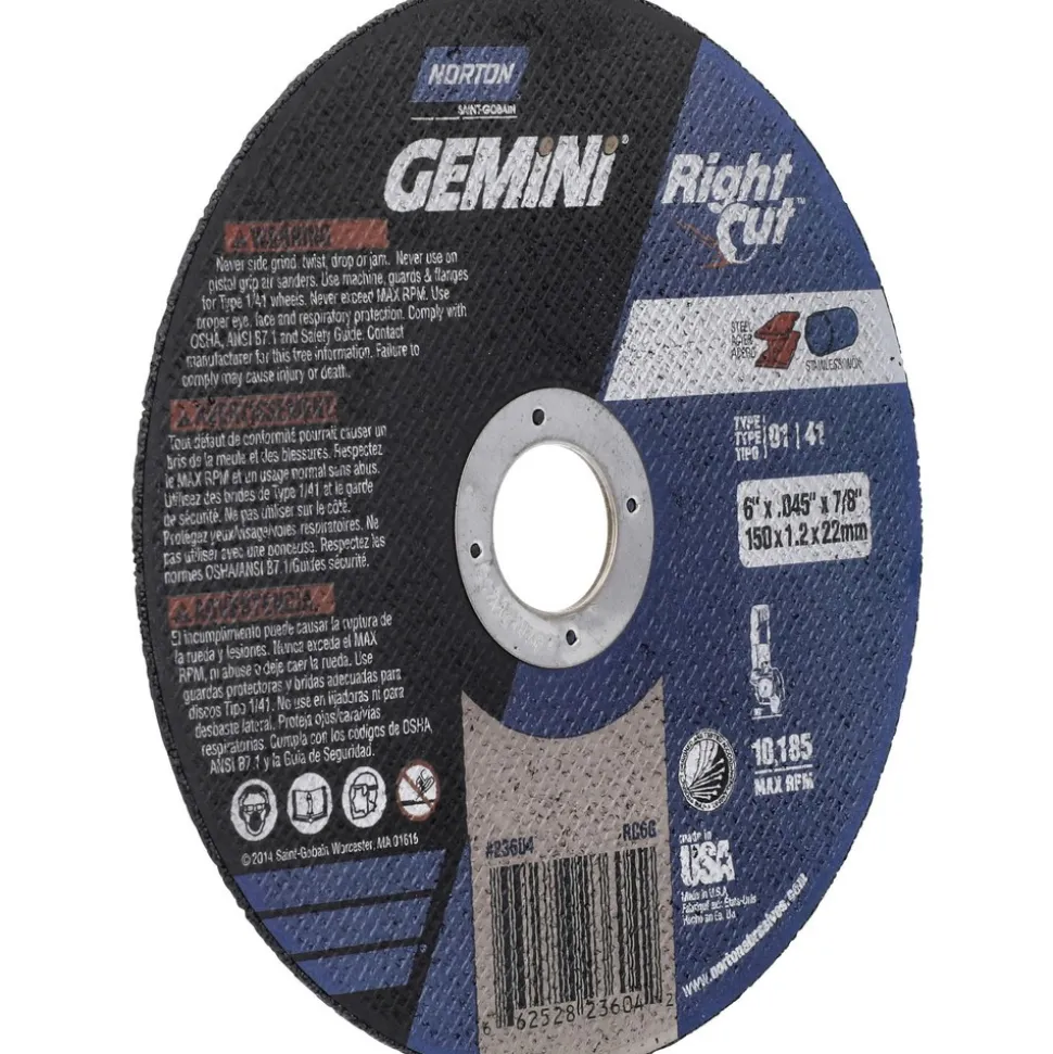 Cutoff Wheel: Type 1 (01/41), 6" Dia, 0.0450" Thick, 7/8" Hole, Aluminum Oxide
