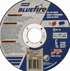 Cutoff Wheel: Type 1 (01/41), 4-1/2" Dia, 1/16" Thick, 7/8" Hole, Zirconia Alumina