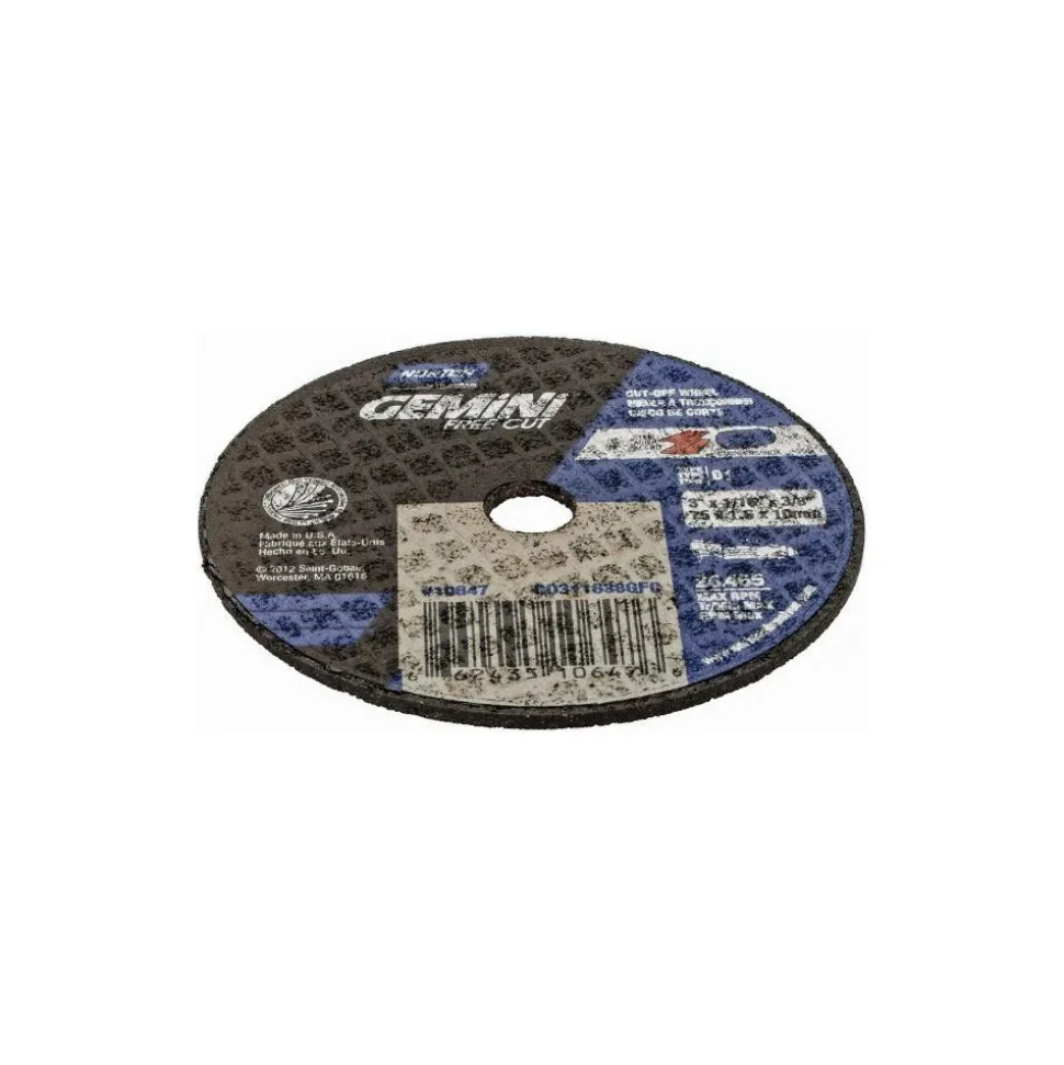 Cutoff Wheel: Type 1 (01/41), 3" Dia, 1/16" Thick, 3/8" Hole, Aluminum Oxide