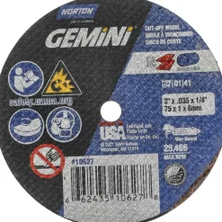 Cutoff Wheel: Type 1 (01/41), 3" Dia, 0.0350" Thick, 1/4" Hole, Aluminum Oxide