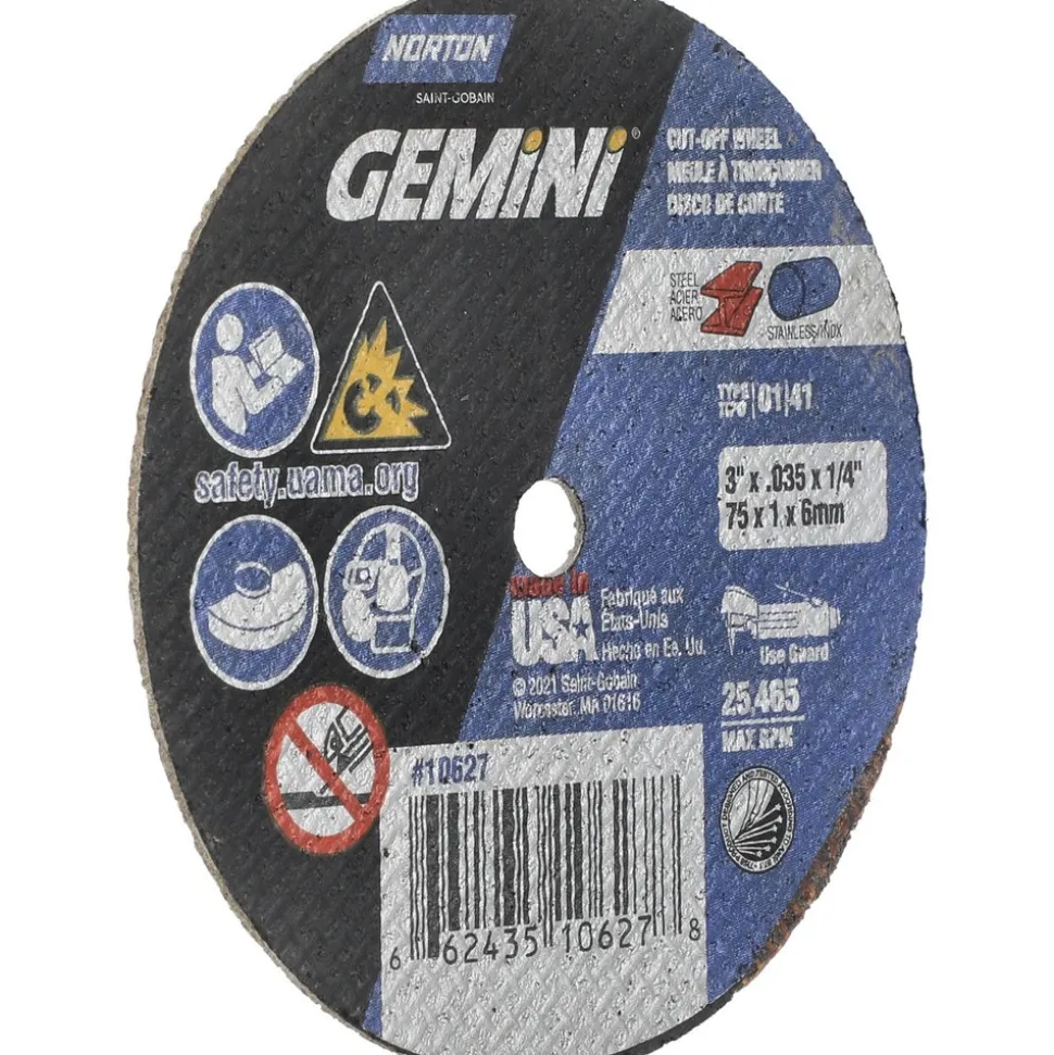 Cutoff Wheel: Type 1 (01/41), 3" Dia, 0.0350" Thick, 1/4" Hole, Aluminum Oxide