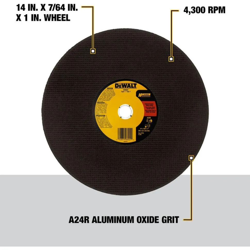 Cutoff Wheel: Type 1 (01/41), 14" Dia, 7/64" Thick, 1" Hole, Aluminum Oxide