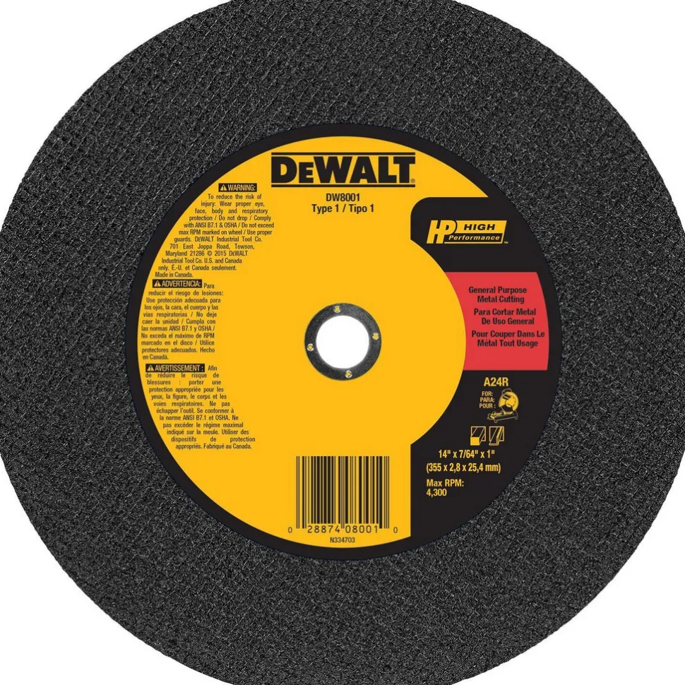 Cutoff Wheel: Type 1 (01/41), 14" Dia, 7/64" Thick, 1" Hole, Aluminum Oxide