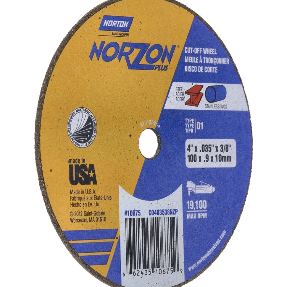 Cutoff Wheel: Type 1 (01/41), 4" Dia, 0.0350" Thick, 3/8" Hole, Ceramic Alumina