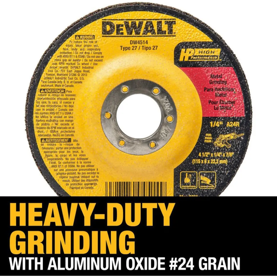 Depressed-Center Wheel: Type 27, 4-1/2" Dia, 1/4" Thick, 7/8" Hole, Aluminum Oxide