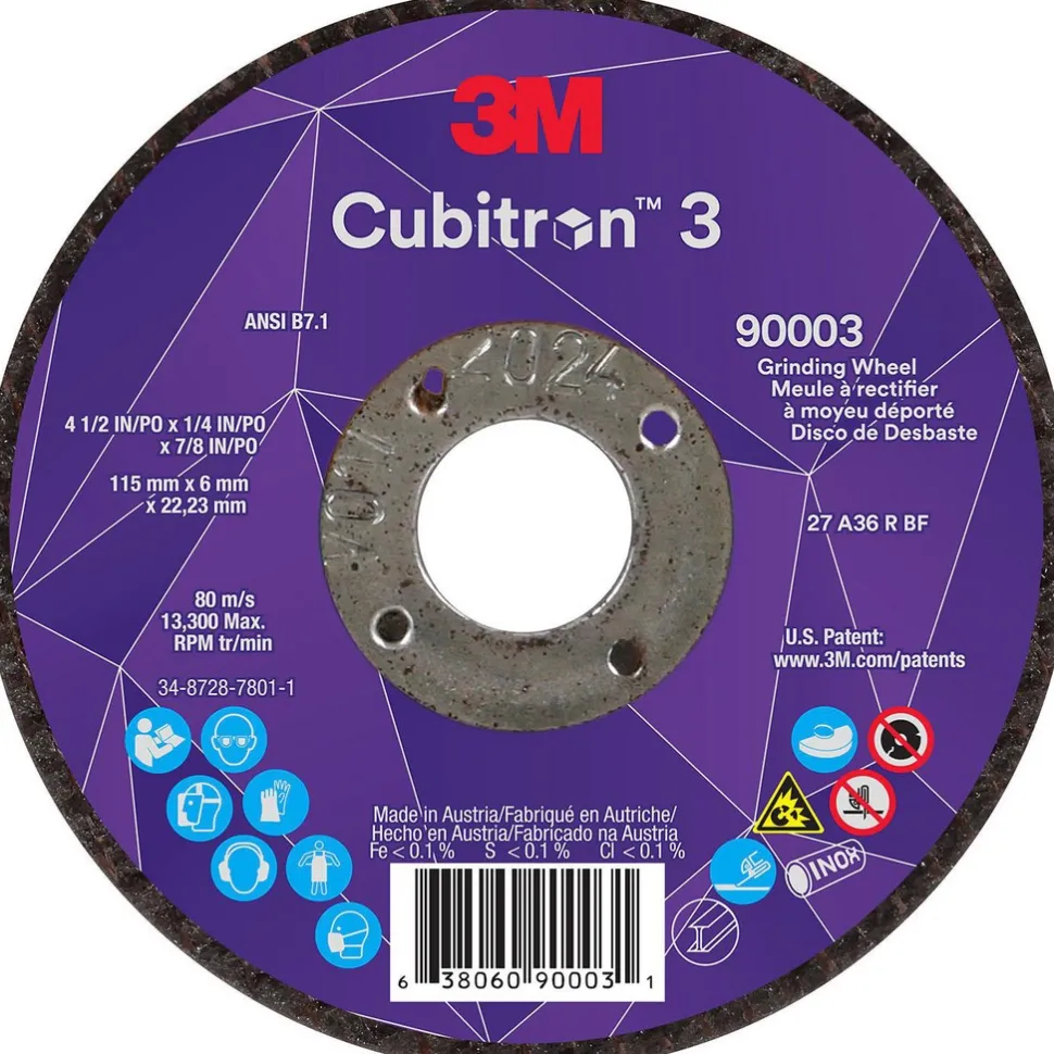 Depressed-Center Wheel: Type 27, 4-1/2" Dia, 1/4" Thick, 7/8" Hole, Precision Shaped Ceramic