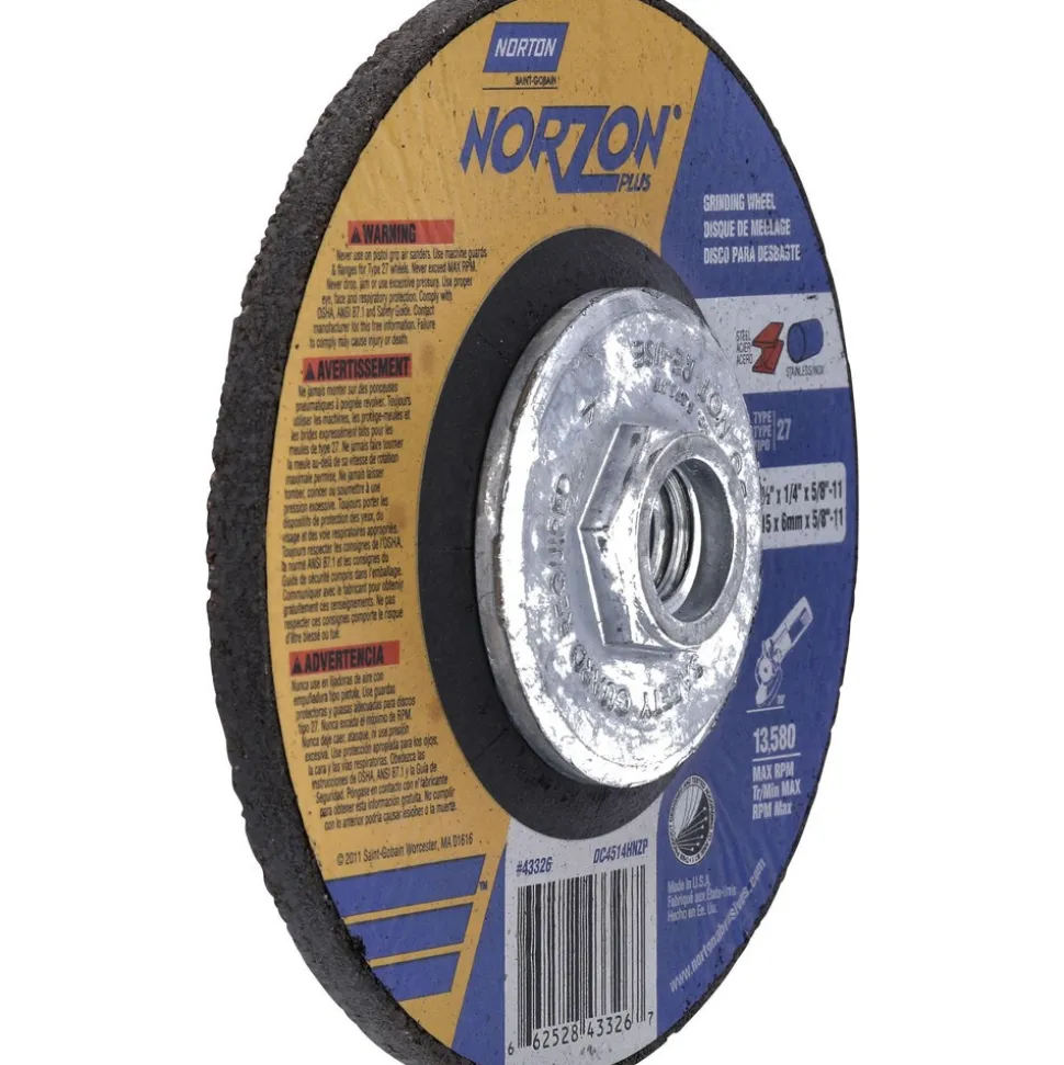 Depressed-Center Wheel: Type 27, 4-1/2" Dia, 1/4" Thick, 5/8-11 Hole, Ceramic Alumina