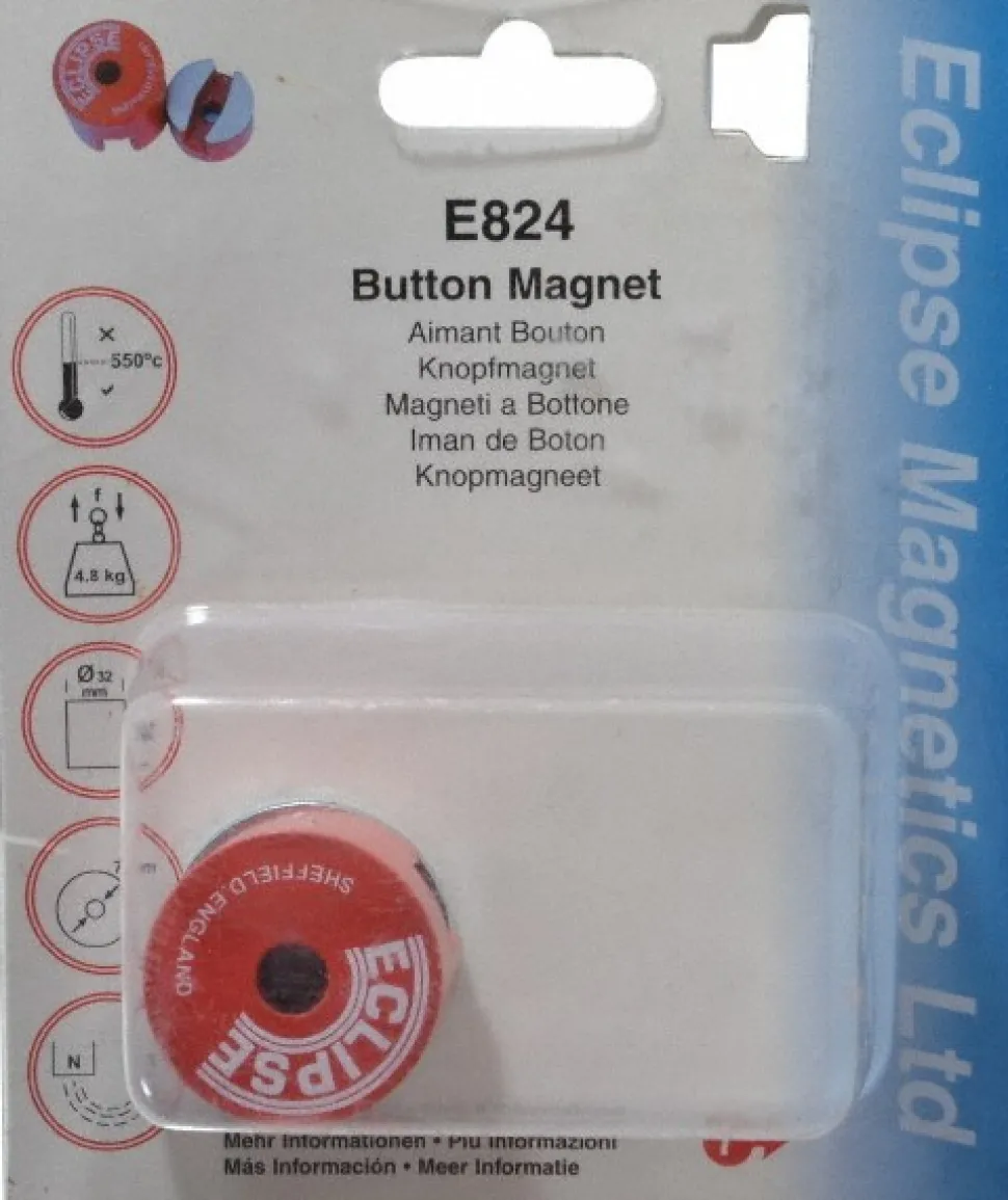 1-1/4" Dia, 9/32" Hole Dia, 4.8 kg Max Pull Force Alnico Button Magnet