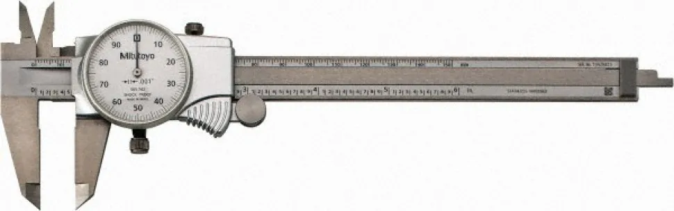 Dial Caliper: 6", 0.001000" Graduation, 0.1000" per Revolution, 0.0010" Accuracy, Stainless Steel Jaws
