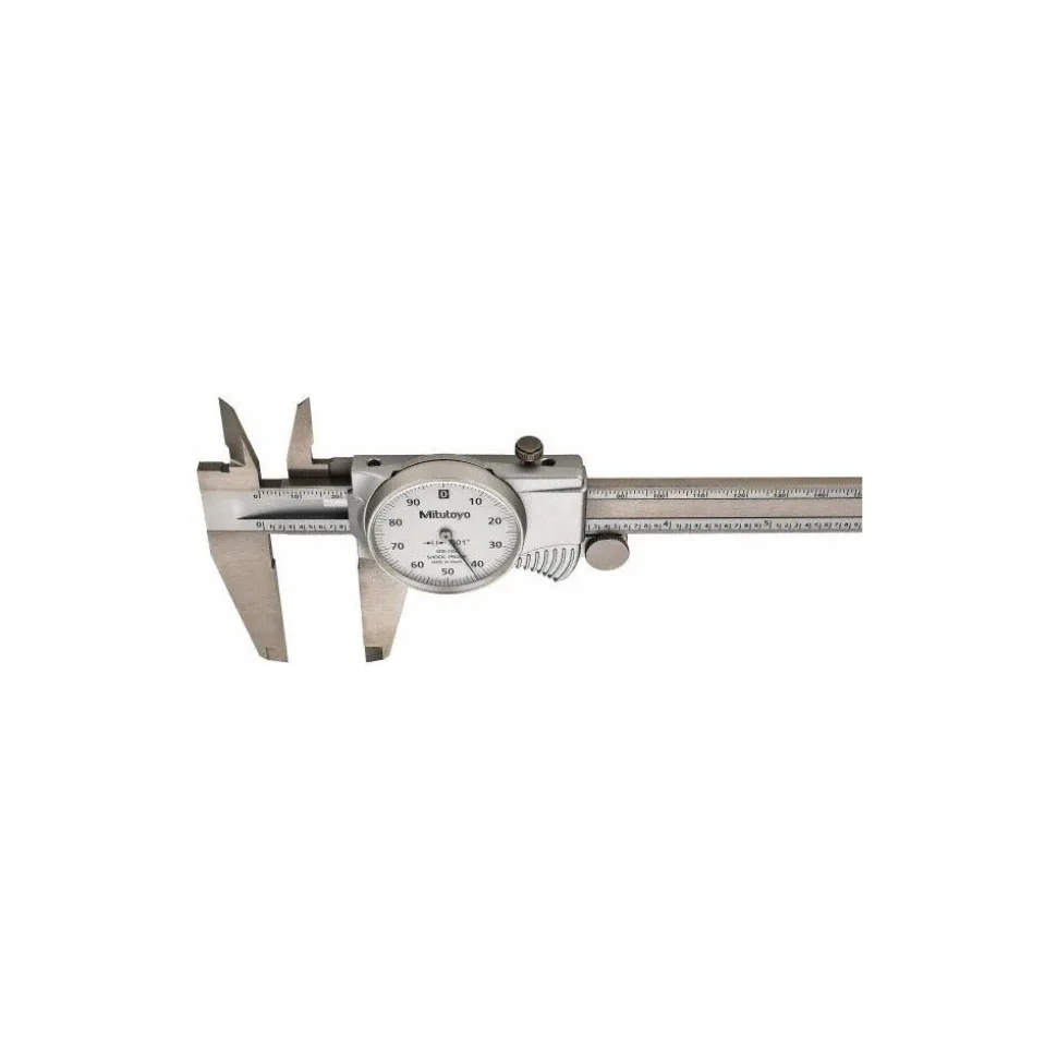 Dial Caliper: 8", 0.001000" Graduation, 0.1000" per Revolution, 0.0020" Accuracy, Stainless Steel Jaws