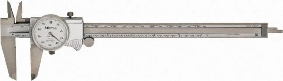 Dial Caliper: 8", 0.001000" Graduation, 0.1000" per Revolution, 0.0020" Accuracy, Stainless Steel Jaws