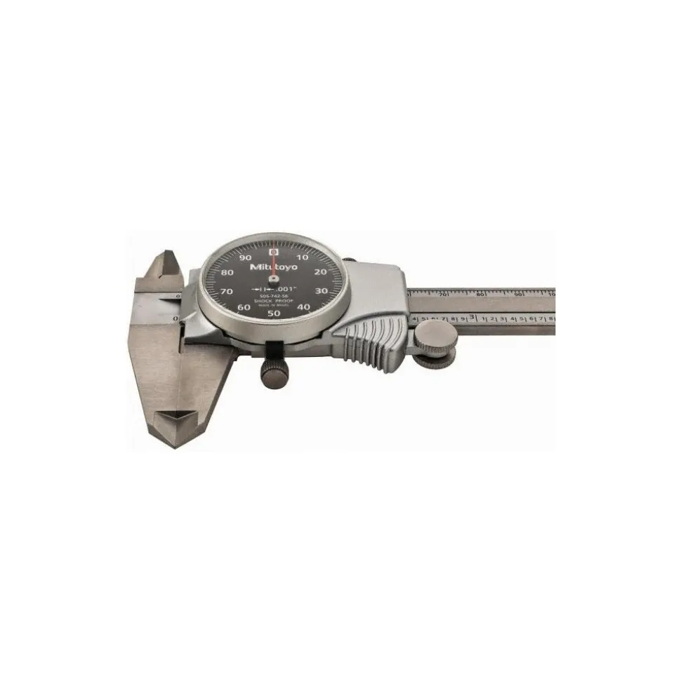 Dial Caliper: 6", 0.001000" Graduation, 0.1000" per Revolution, 0.0010" Accuracy, Stainless Steel Jaws