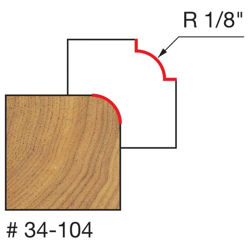3/4" Dia, 1/2" LOC, 0 Flute Carbide-Tipped Edge Profile Round-Over Router Bit