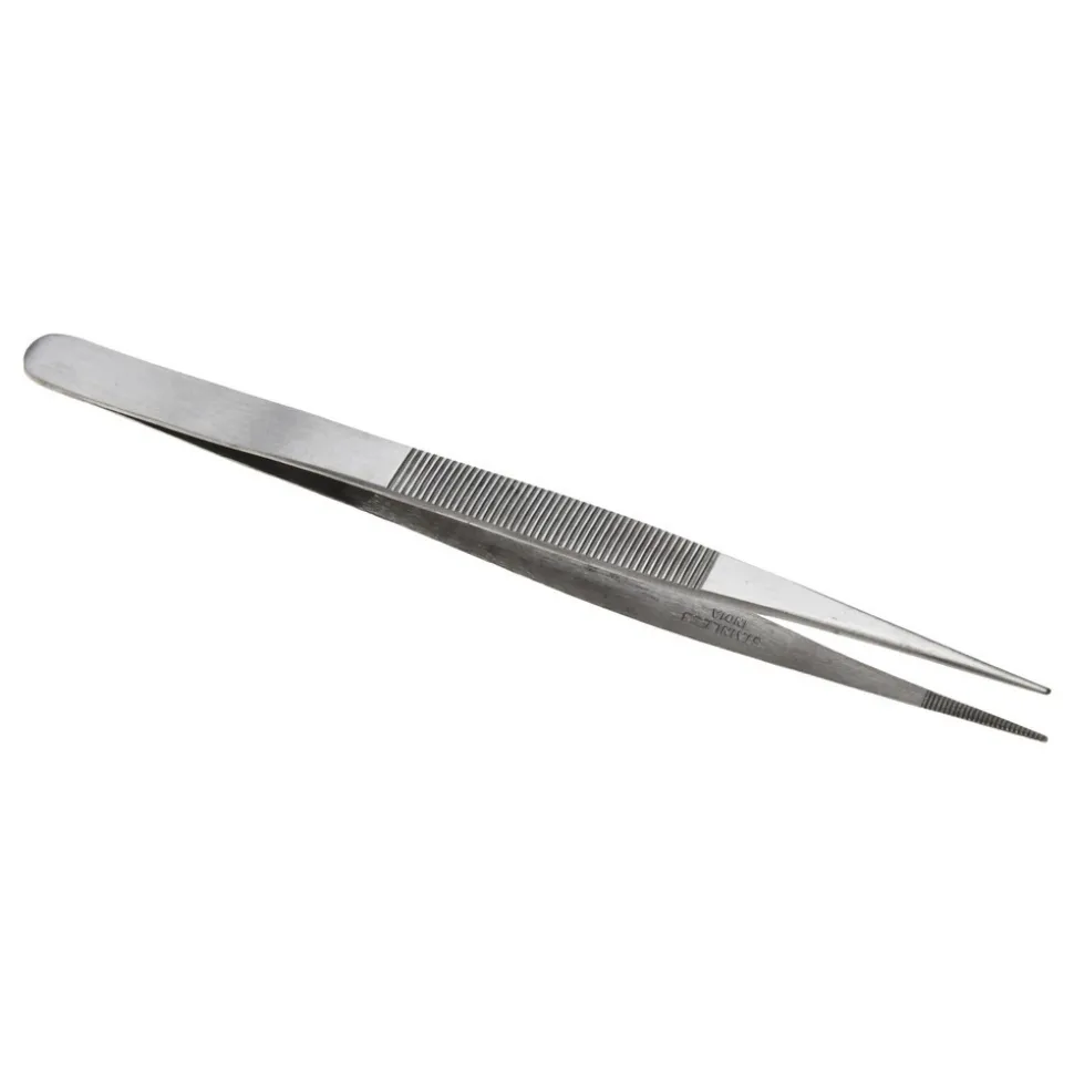 Diamond Tweezer: Stainless Steel, Medium Point Tip, 5-11/16" OAL