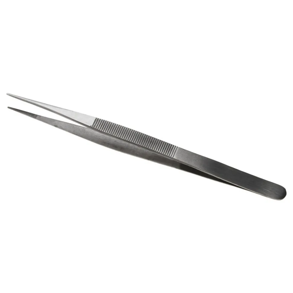 Diamond Tweezer: Stainless Steel, Medium Point Tip, 5-11/16" OAL