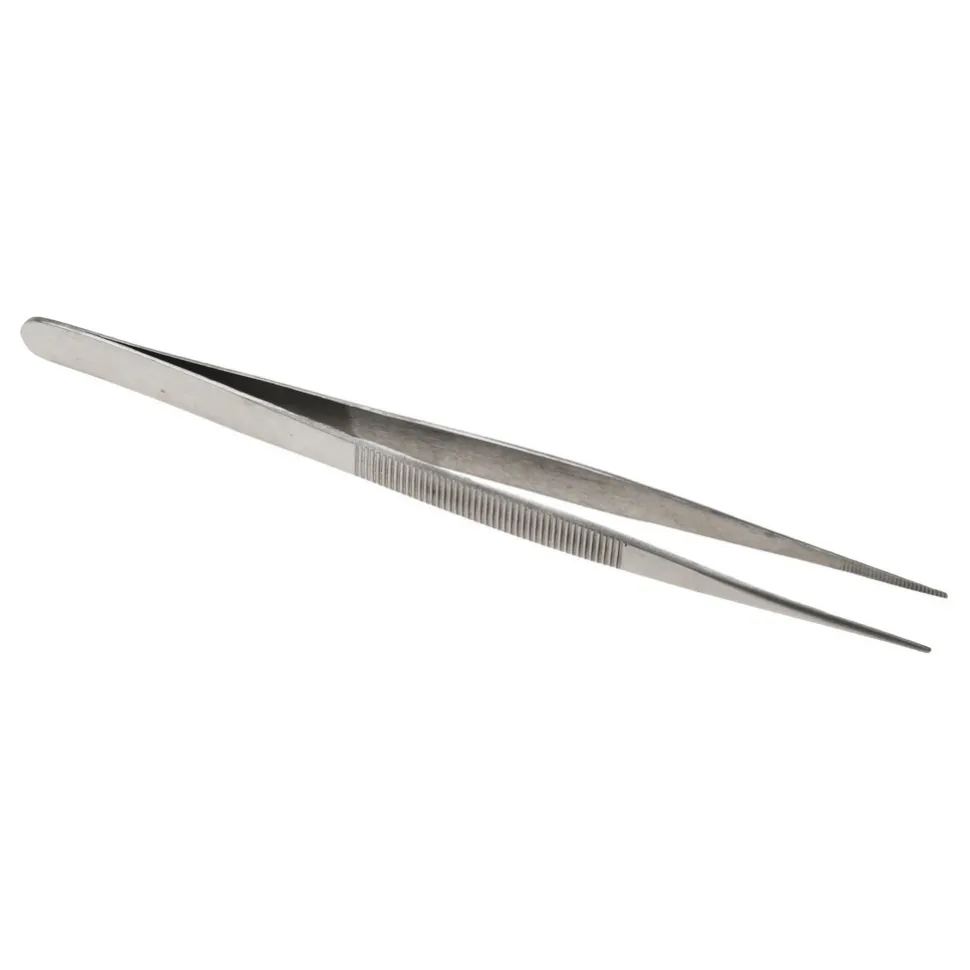 Diamond Tweezer: Stainless Steel, Medium Point Tip, 5-11/16" OAL