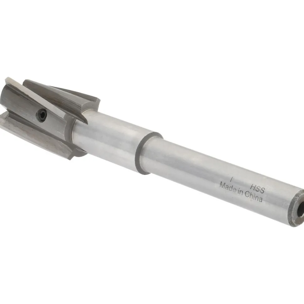 1" Dia, 1/2" Shank, Dia, 4 Flutes, Straight Shank, Interchangeable Pilot Counterbore