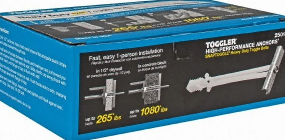 1/2" Dia x 6-1/4" OAL, 1/4" Screw, Steel Toggle Bolt Drywall & Hollow Wall Anchor
