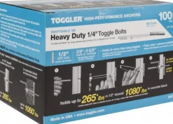 1/2" Dia x 6-1/4" OAL, 1/4" Screw, Steel Toggle Bolt Drywall & Hollow Wall Anchor