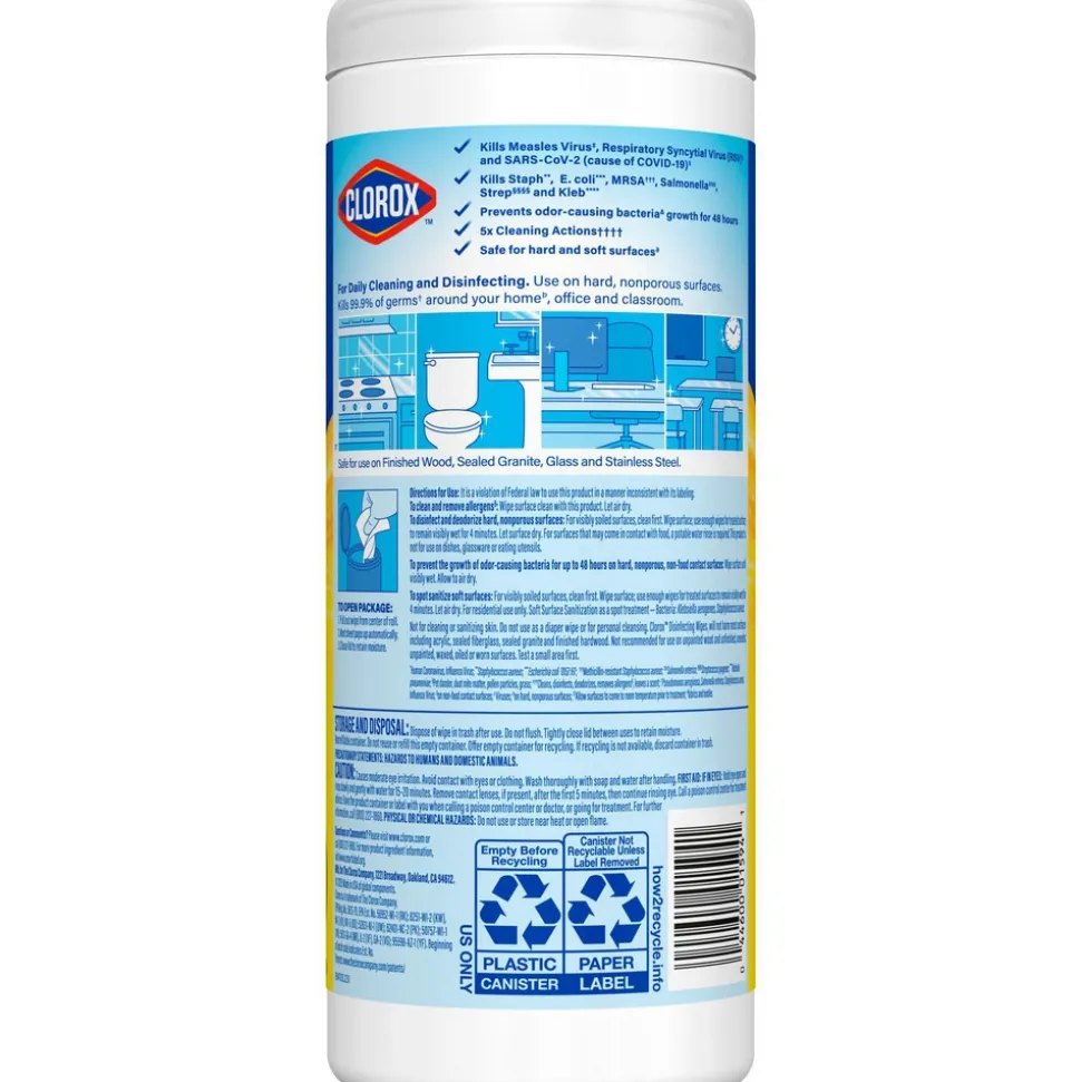 Disinfecting Wipes, Bleach Free Cleaning Wipes, 1-Ply, 7" x 8", Crisp Lemon, White