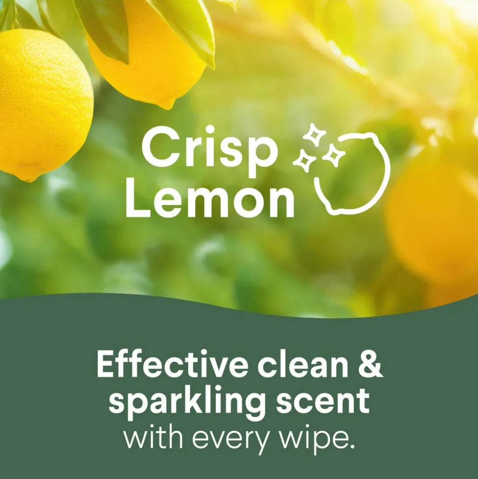 Disinfecting Wipes, Bleach Free Cleaning Wipes, 1-Ply, 7" x 8", Crisp Lemon, White