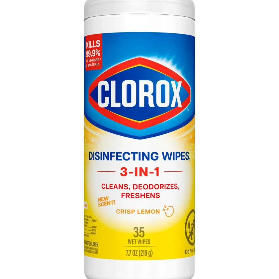 Disinfecting Wipes, Bleach Free Cleaning Wipes, 1-Ply, 7" x 8", Crisp Lemon, White