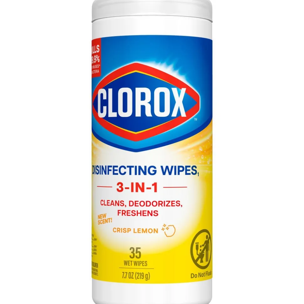 Disinfecting Wipes, Bleach Free Cleaning Wipes, 1-Ply, 7" x 8", Crisp Lemon, White