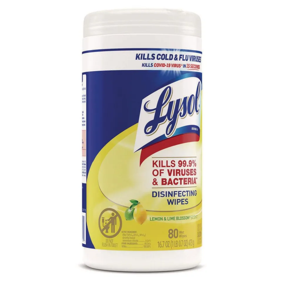 Disinfecting Wipes, 1-Ply, 7" x 7.25", Lemon and Lime Blossom, White