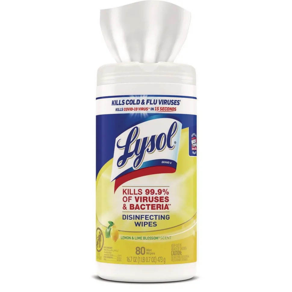 Disinfecting Wipes, 1-Ply, 7" x 7.25", Lemon and Lime Blossom, White