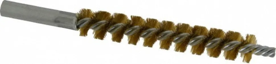 Double Stem/Single Spiral Tube Brush: 5/8" Dia, 6-1/4" OAL, Brass Bristles