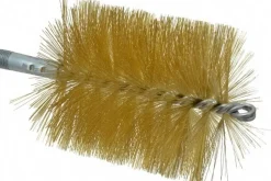Double Stem/Single Spiral Tube Brush: 4" Dia, 8" OAL, Brass Bristles