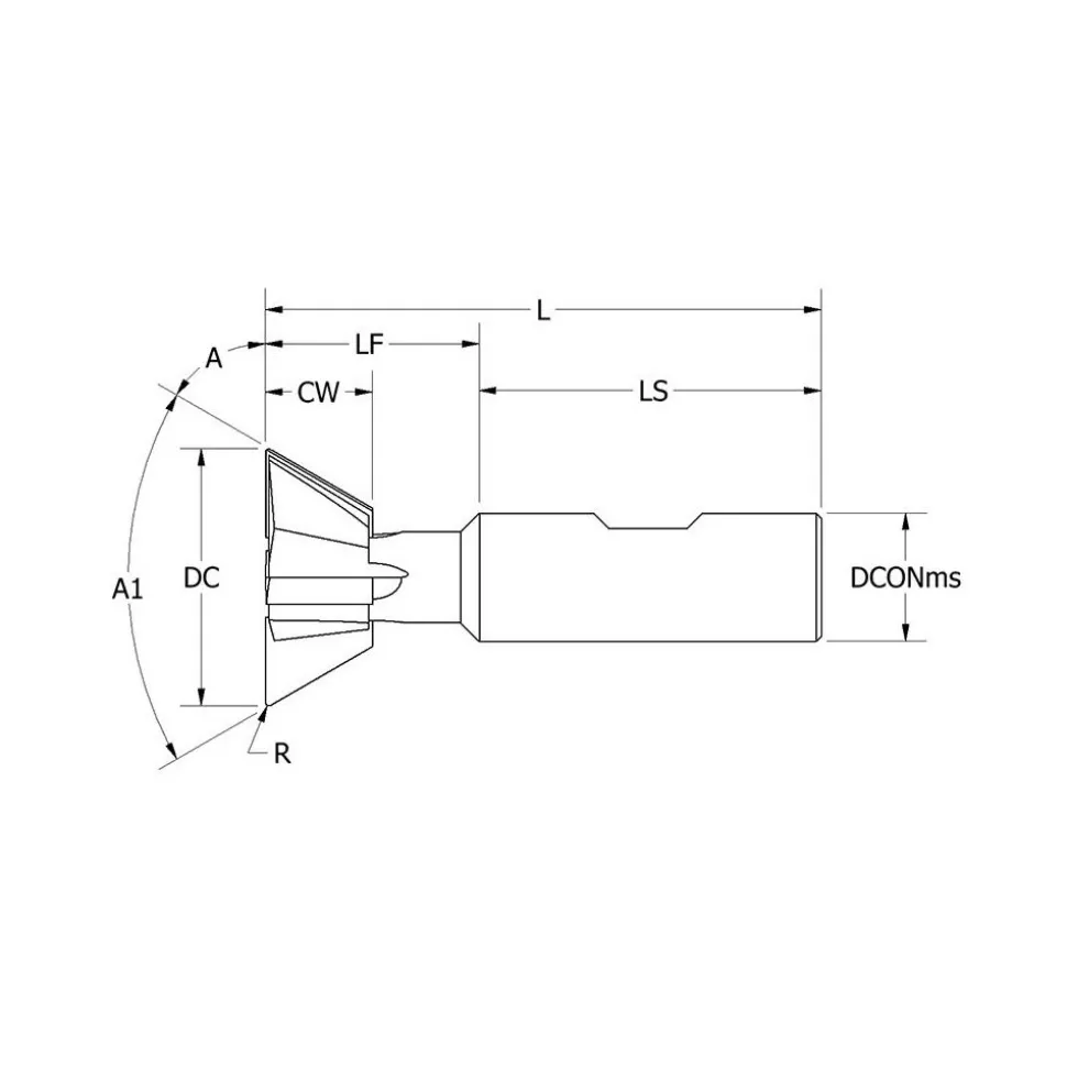 Dovetail Cutter: 45 °, 3/4" Cut Dia, 1/4" Cut Width, Carbide Tipped