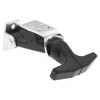 Draw Door Latch: 2.438" OAW, 1-1/4" OAH, Aluminum (Rivet), EPDM Rubber (Handle) & 1010 Steel (Keeper & Bracket)