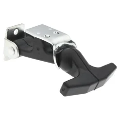 Draw Door Latch: 2.438" OAW, 1-1/4" OAH, Aluminum (Rivet), EPDM Rubber (Handle) & 1010 Steel (Keeper & Bracket)