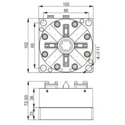 EDM Chucks: Chuck Size: 102 mm x 102mm; System Compatibility: Erowa ITS; Actuation Type: Pneumatic; Material: Stainless Steel