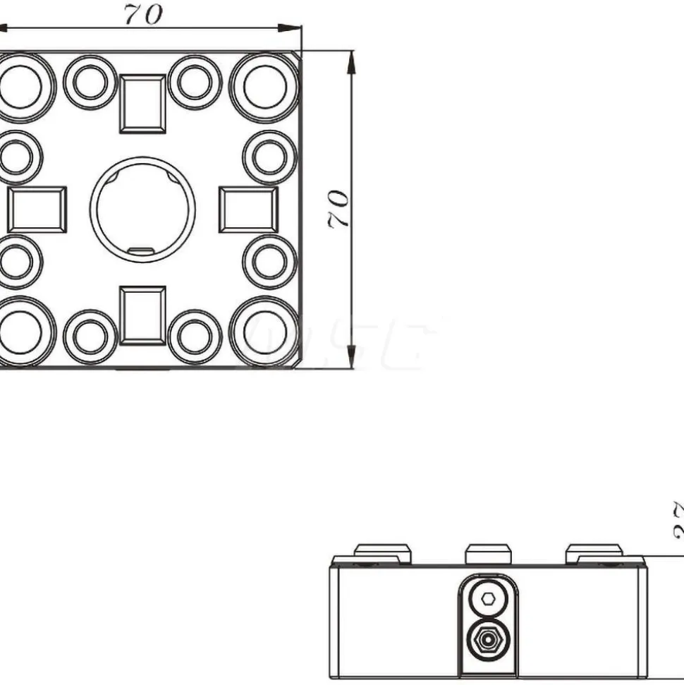 EDM Chucks: Chuck Size: 70mm x 70mm x 27mm; System Compatibility: Macro, System 3R; Actuation Type: Manual; Material: Stainless Steel