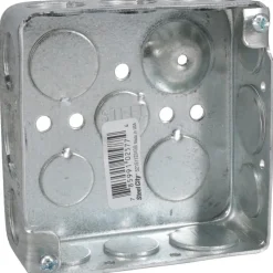 Electrical Junction Box: Steel, Square, 4" OAH, 4" OAW, 1-1/2" OAD, 2 Gangs