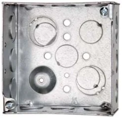 Electrical Outlet Box: Steel, Square, 4" OAH, 4" OAW, 2-1/8" OAD, 1 Gang