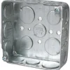 Electrical Outlet Box: Steel, Square, 4" OAH, 4" OAW, 1-1/2" OAD, 2 Gangs