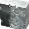 Electrical Outlet Box: Steel, Square, 4-11/16" OAH, 4-11/16" OAW, 2-1/8" OAD, 2 Gangs