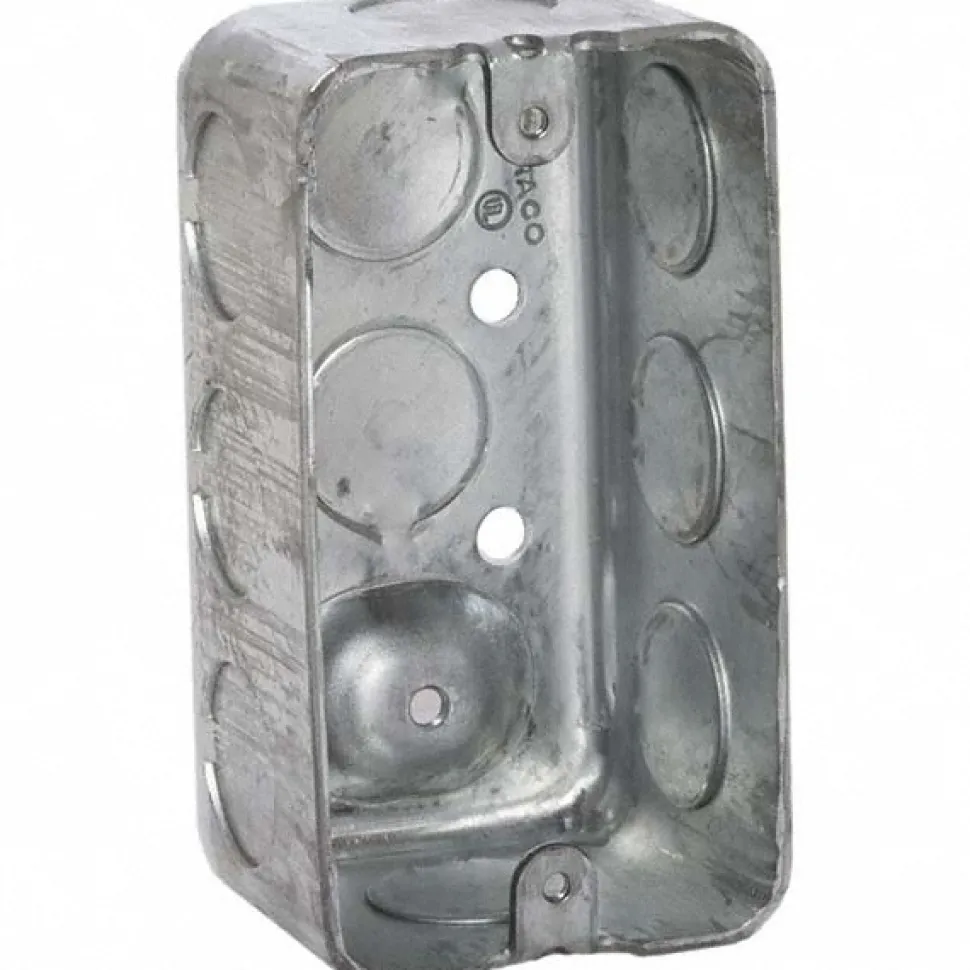 Electrical Device Box: Steel, Rectangle, 4" OAH, 2-1/8" OAW, 1-7/8" OAD, 1 Gang