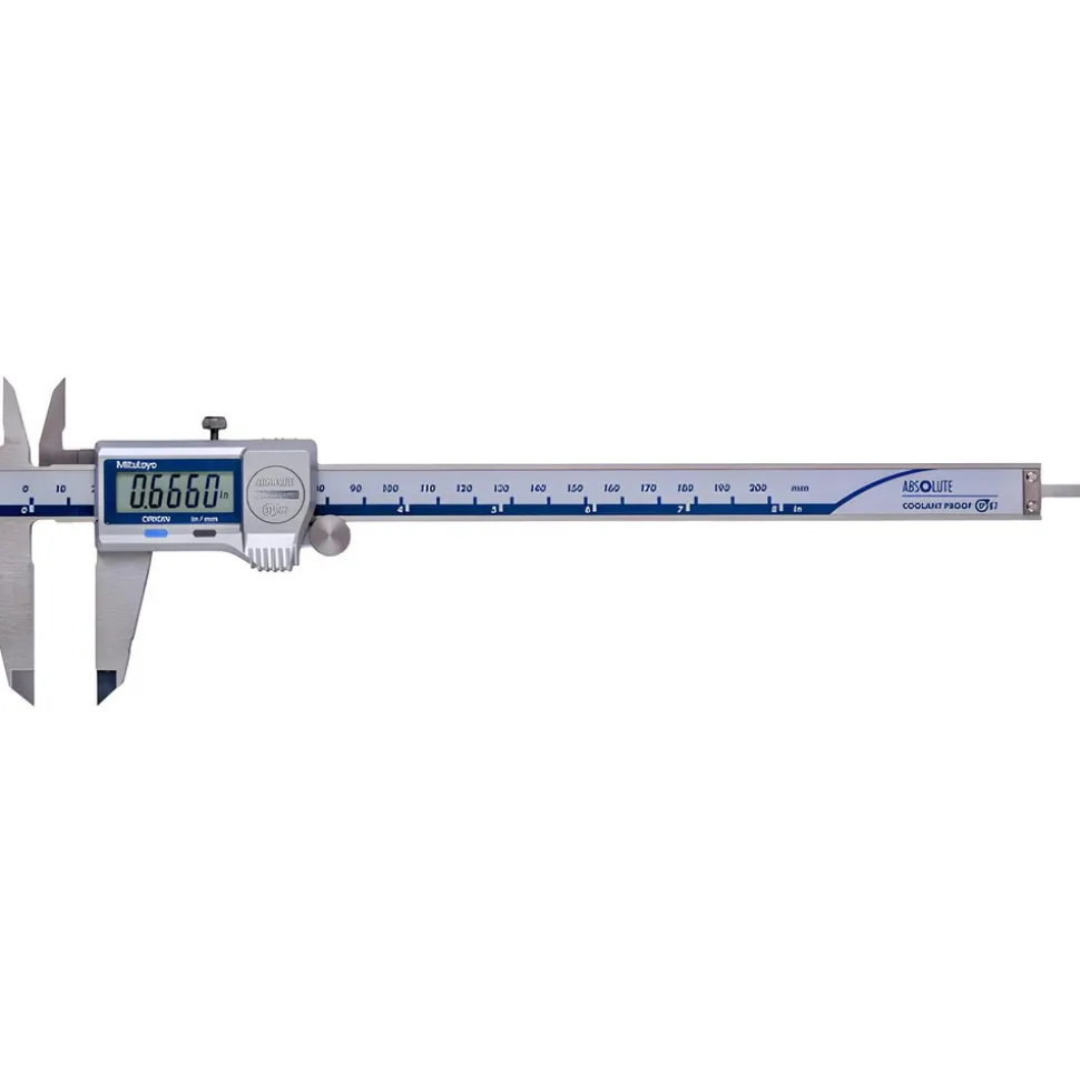 Electronic Caliper: 200.00 mm, 8", 0.01 mm, 0.0005" Resolution, +/-0.02 mm, +/-0.0010" Accuracy, Stainless Steel
